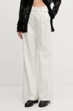 Pedro del Hierro pantaloni din amestec de in culoarea bej, lat, high waist, 7609760