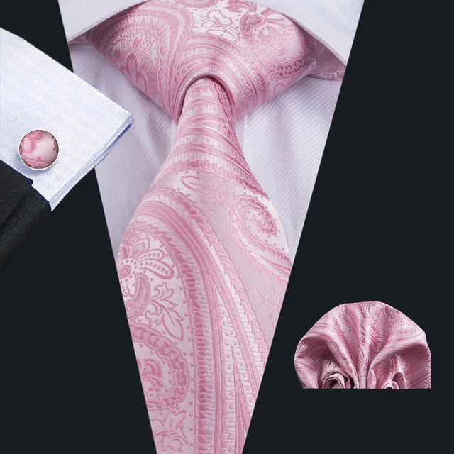 Set cravata roz + batista + butoni - matase - model 608