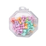 Cumpara ieftin Set 16 cleme par mini model iepuras, culori pastel, cutie transparenta depozitare, sistem arc metalic