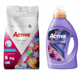 Cumpara ieftin Detergent pudra pentru rufe colorate Active, sac 5kg, 68 spalari + Balsam de rufe Active Summer Touch, 1.5 litri, 60 spalari