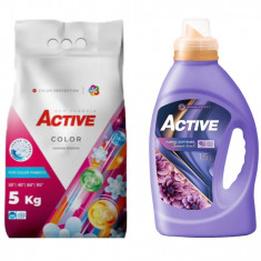 Detergent pudra pentru rufe colorate Active, sac 5kg, 68 spalari + Balsam de rufe Active Summer Touch, 1.5 litri, 60 spalari