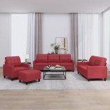 VidaXL Set de canapele cu perne, 4 piese, roșu vin, piele ecologică