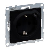 Priza schuko simpla + priza USB C 1.5A Legrand New Suno 721429, incastrata, contact de protectie, negru