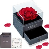 Cumpara ieftin Cutie de bijuterii cu trandafir criogenat, 1 sertar, punga de cadou si felicitare, 11 x 9 x 9 cm, neagra , eleganta si emotie intr-un singur cadou