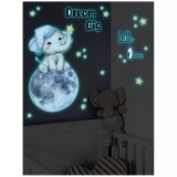 Sticker Perete Autocolant Elefant Fosforescent si Luna Fosforescenta 29x40cm - 45549A(YCL4003)