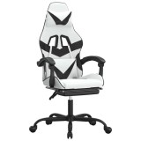 Cumpara ieftin Scaun de gaming cu suport picioare, alb/negru, piele ecologica