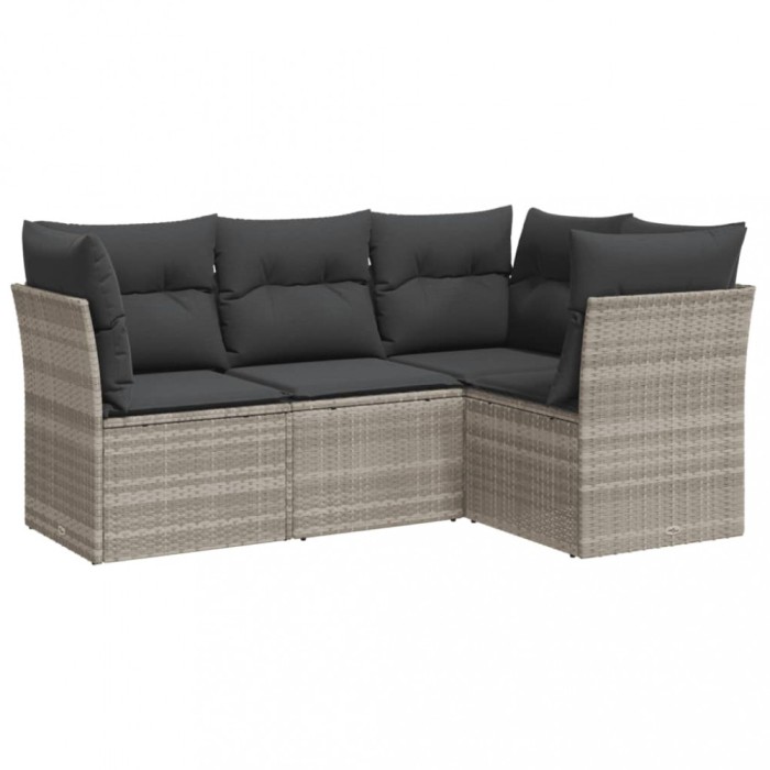 Set canapea de gradina cu perne, 4 piese, gri deschis poliratan