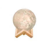 Lampa de veghe cu umidificator, Luna Moon 3D, Aromaterapie, 880ml, lumina 3 culori + stand lemn