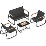 Set mobilier de gradina SONGMICS, 4 locuri, 2 scaune balansoar, canapea si masa, negru