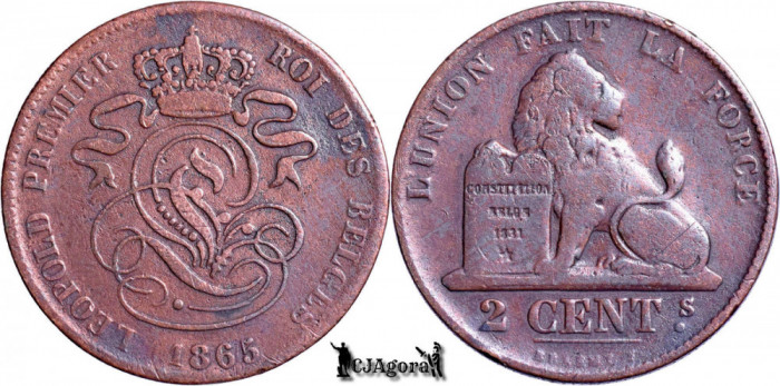 1865, 2 Centimes - Leopold I - Regatul Belgiei