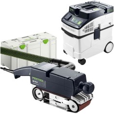 Festool BS 75 E-Plus + CLEANTEC CT 25 E-Set - Slefuitor cu banda 1010 W 533x75 mm valiza speciala + Aspirator umed-uscat 1200 W 240 mbar 25 l