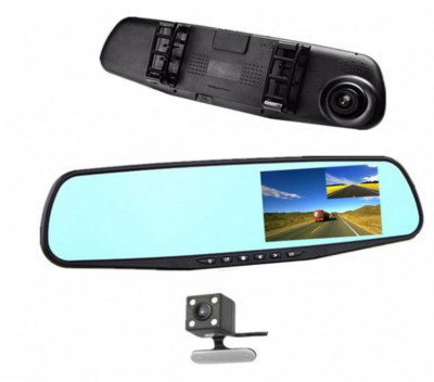 Oglinda auto cu camera fata-spate Full HD 1080 + suport telefon + set 2 ochelari de condus Zi Noapte foto