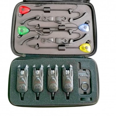 Set 4 avertizori/senzori pescuit cu statie si set 4 swingere Wind Blade si geanta de protectie foto