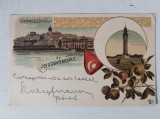 Carte postala veche, scrisa, citculata, anii 1890, Souvenir de Constantinopole, Vue de Galeta, design desen de artist grafic