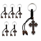 Cumpara ieftin Set 6 brelocuri maro-argintiu 9 cm cu cruce 4 x 2,4 cm, grosime 4 mm, inel 2,9 cm, snur maro inchis cu margele, accesorii crestine pentru chei si mart