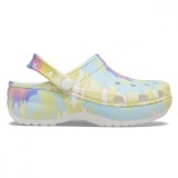 Saboți Crocs Women&#039;s Classic Platform Tie-Dye Graphic Clog Alb - White/Multi