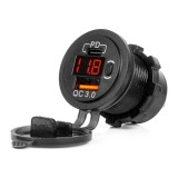 Incarcator auto impermeabil AMiO cu USB si USB C QC3.0, tester tensiune cu afisaj digital, intrerupator si LED rosu, 12/24V