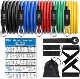 Set 11 Benzi pentru sport elastice cu ghid de antrenament, benzi extensibile din latex 5 culori, cu ancora pentru usa, curele pentru glezna Salestore., Oem