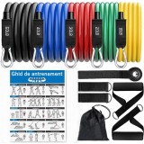 Set 11 Benzi Sport Salestore.ro&reg; &ndash; Latex, 5 Culori, Ancoră Ușă, Curele Glezne, Ghid Antrenament, Multicolor