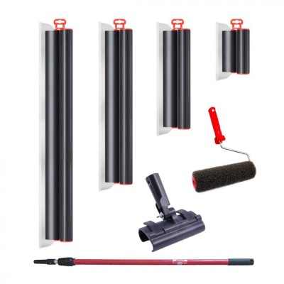 Set 4 gletiere profesionale, inox, 20, 40, 60, 80 cm, adaptor, maner prelungitor 1.2-2.2 m, rola gletuit, Lanoliv foto