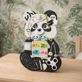 Busy Board Busyboard Montessori Panda , Jucarie Educationala din Lemn pentru Copii