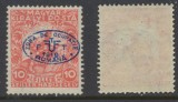 1919 ROMANIA emisiunea Debretin I ajutor de razboi 10f eroare cadru spart, Nestampilat
