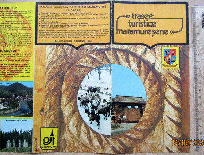 Trasee Turistice Maramuresene cu harta 1975.Reclama turistica rara. foto