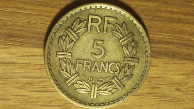 Franta -varianta rara uz colonial Algeria Africa- 5 franci francs 1945 bronz- AU foto