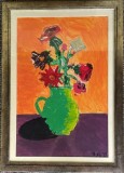 Tablou romanesc / lucrare mare dimensiuni 56 x 40 cm, Viviana GHEORGHIU, ulei pe carton, &rdquo;in cutit&rdquo;, sticla, paspartu, rama buna / bun de cadou