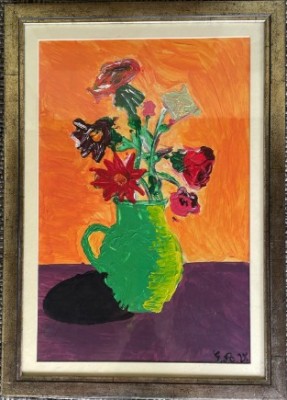 Tablou romanesc / lucrare mare dimensiuni 56 x 40 cm, Viviana GHEORGHIU, ulei pe carton, &amp;rdquo;in cutit&amp;rdquo;, sticla, paspartu, rama buna / bun de cadou foto