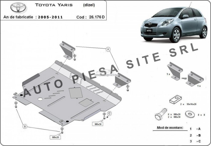 Scut metalic motor Toyota Yaris diesel fabricata in perioada 2005 - 2011 APS-26.176D