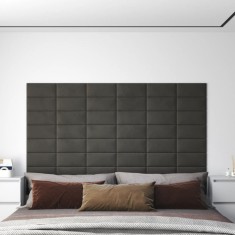 Gossi panouri de perete 12 buc. gri inchis 30x15 cm catifea 0,54 m2