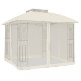 Cumpara ieftin Foisor cu acoperis dublu/pereti din plasa crem 2,94x2,94 m otel