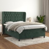 Gossi pat box spring cu saltea, verde inchis, 140x200 cm, catifea