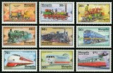 Set 9 timbre Mongolia 1979 &ndash; Istoria locomotivelor și trenurilor celebre