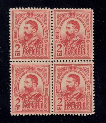 ROMANIA 1908 EMISIUNEA CAROL GRAVATE 2 LEI BL 4 MNH foto