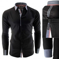 Camasa pentru barbati, neagra, slim fit, elastica, casual, cu guler - gubbio foto