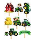 Set 8 Toppere Model Tractor pentru Tort, Carton Foliat