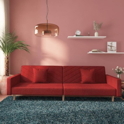 vidaXL Canapea extensibilă cu 2 locuri, 2 perne, roșu vin, textil foto