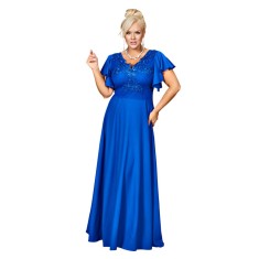 Rochie LAURA marime 40 Plus Size, eleganta si lunga cu broderie, brocart delicat, perfecta pentru Nunta, Cununie, albastru regal