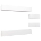 Cumpara ieftin Set dulapuri TV, 6 piese, alb, lemn prelucrat