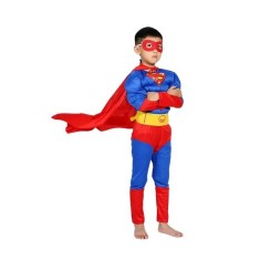 Costum Superman cu muschi, 5-7 ani , Albastru , Halloween
