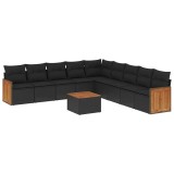 Cumpara ieftin Set canapele de gradina cu perne, 10 piese, negru, poliratan