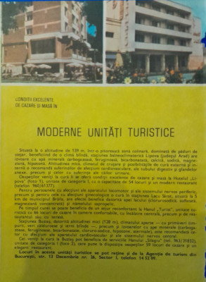 1988 Reclamă statiune si hotel LIPOVA comunism 24x16 cm epoca aur ARAD foto