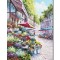 Tablou peisaj citadin pictat manual, Alee cu flori, 100x70cm ulei pe panza, Valentin Pop