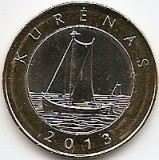 Lituania 2 Litai 2013 - (Kurenas/Vas cu panze) Bimetalic, 25 mm KM-188 UNC !!!, Europa