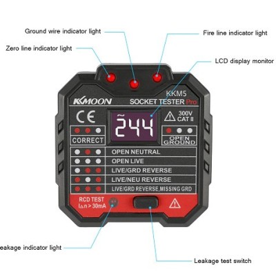 Tester priza EU profesional cu afisaj si indicator LED, tester RCD 30mA foto