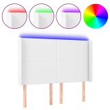 Cumpara ieftin Tablie de pat cu LED, alb, 147x16x118/128 cm, piele ecologica