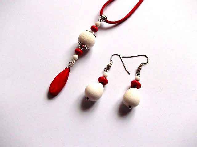 set bijuterii howlit rosu si coral alb 33314