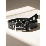 Cumpara ieftin Curea neagra cu insertii argintii - 363376